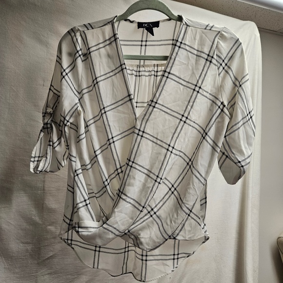 3for$25 BCX black white striped front crossover top blouse business work casual - Picture 1 of 5